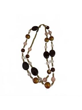 Brown and Pink Beaded Necklace